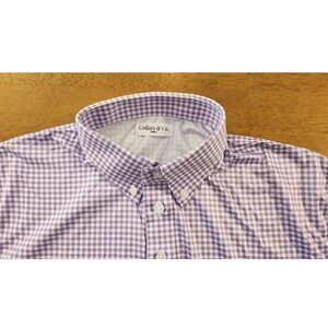 Collars & Co Mens Dress Button Down Collar Polo Small Purple Gingham Shirt NEW